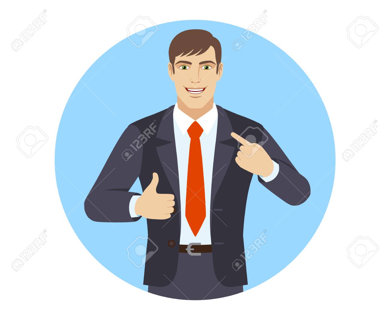 self promotion businessman pointing the finger at himself and