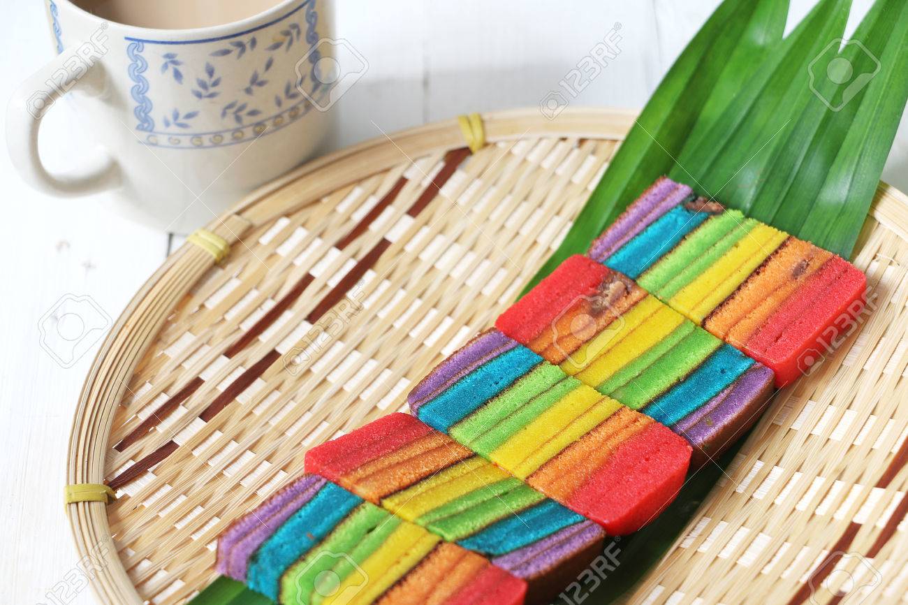 Colourful Layer Cake Or Kek Batik Sarawak On A Bamboo Tray Stock Photo Picture And Royalty Free Image Image 82855727