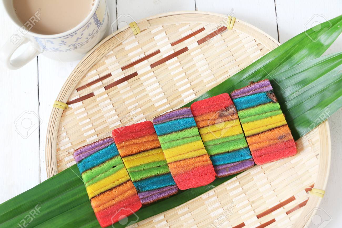 Colourful Layer Cake Or Kek Batik Sarawak On A Bamboo Tray Stock Photo Picture And Royalty Free Image Image 82855727