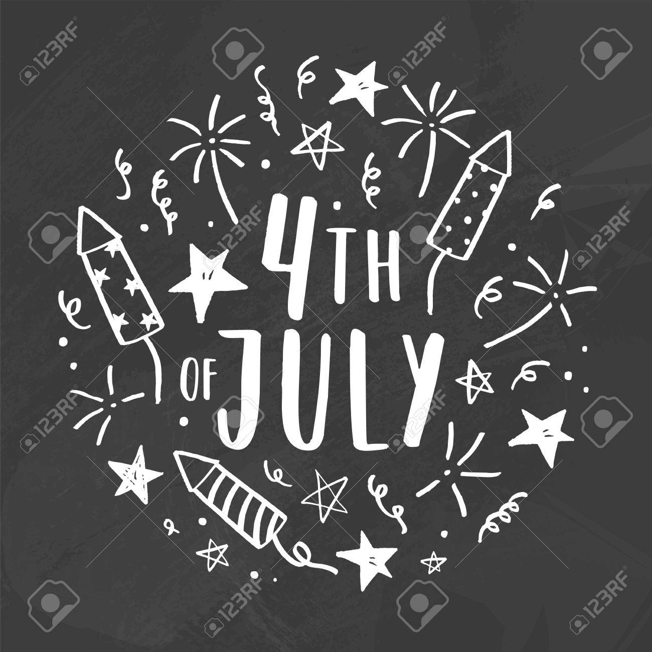 7 月 4 日の チョークを黒板に描く落書き ベクトル手描き下ろしイラストのイラスト素材 ベクタ Image 80325352