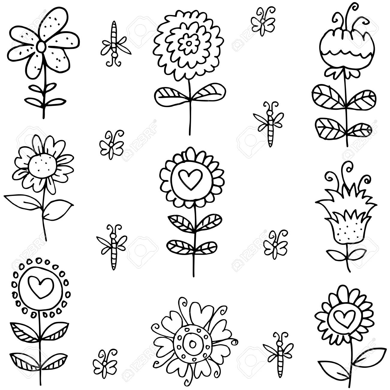 春のイラストは手描きで落書きのイラスト素材 ベクタ Image