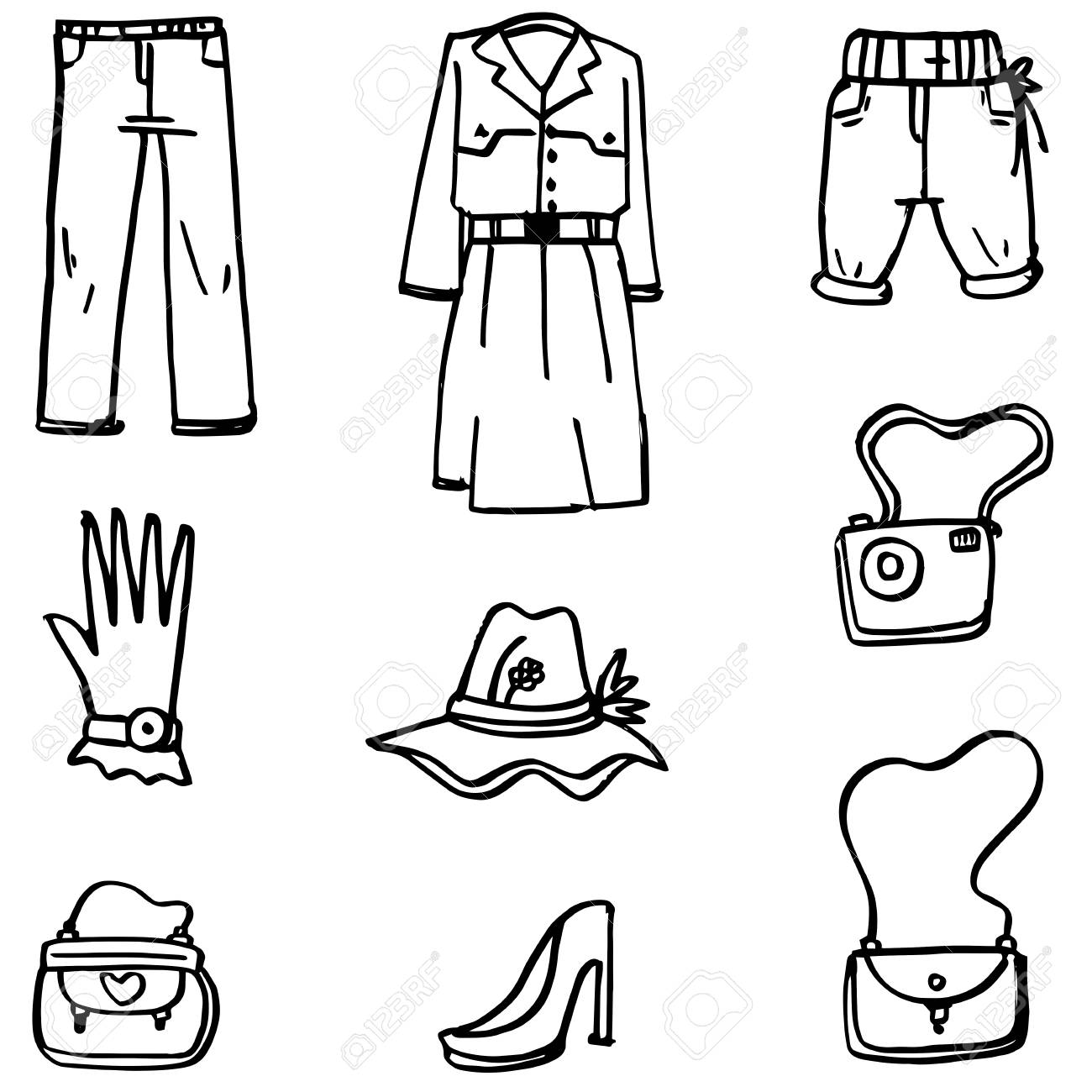 Doodle Of Women Clothes Hand Draw Royalty Free Cliparts Vectors