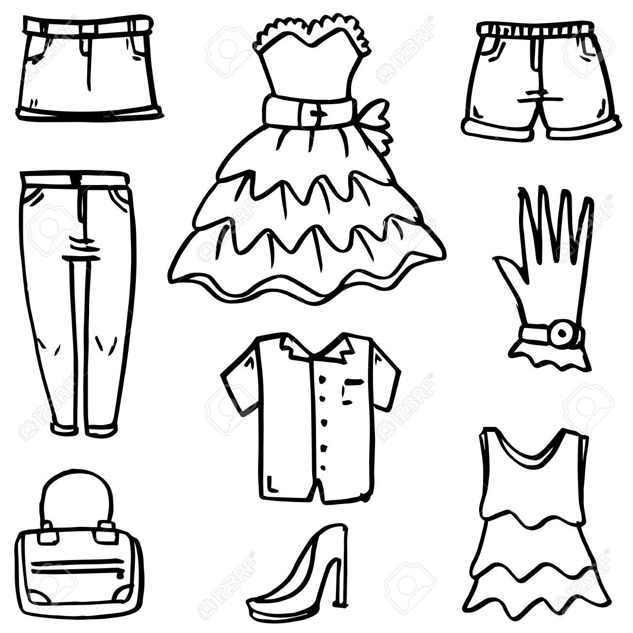 Doodle Of Women Clothes Set Hand Draw Royalty Free Cliparts