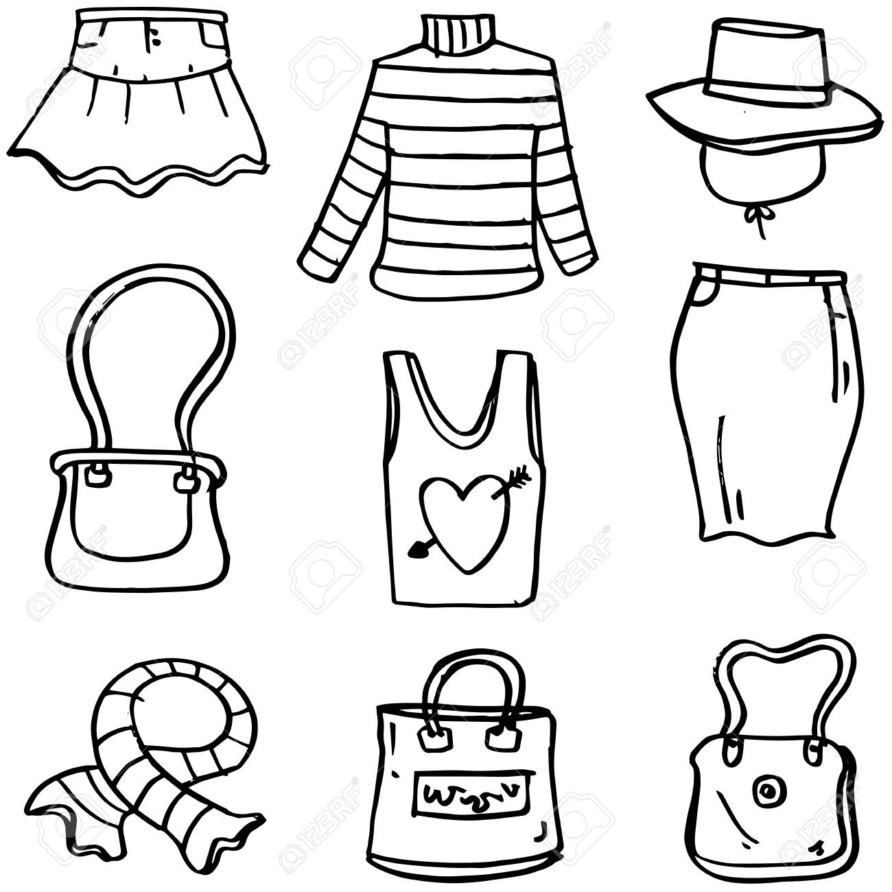 Hand Draw Of Women Clothes Doodles Royalty Free Cliparts Vectors
