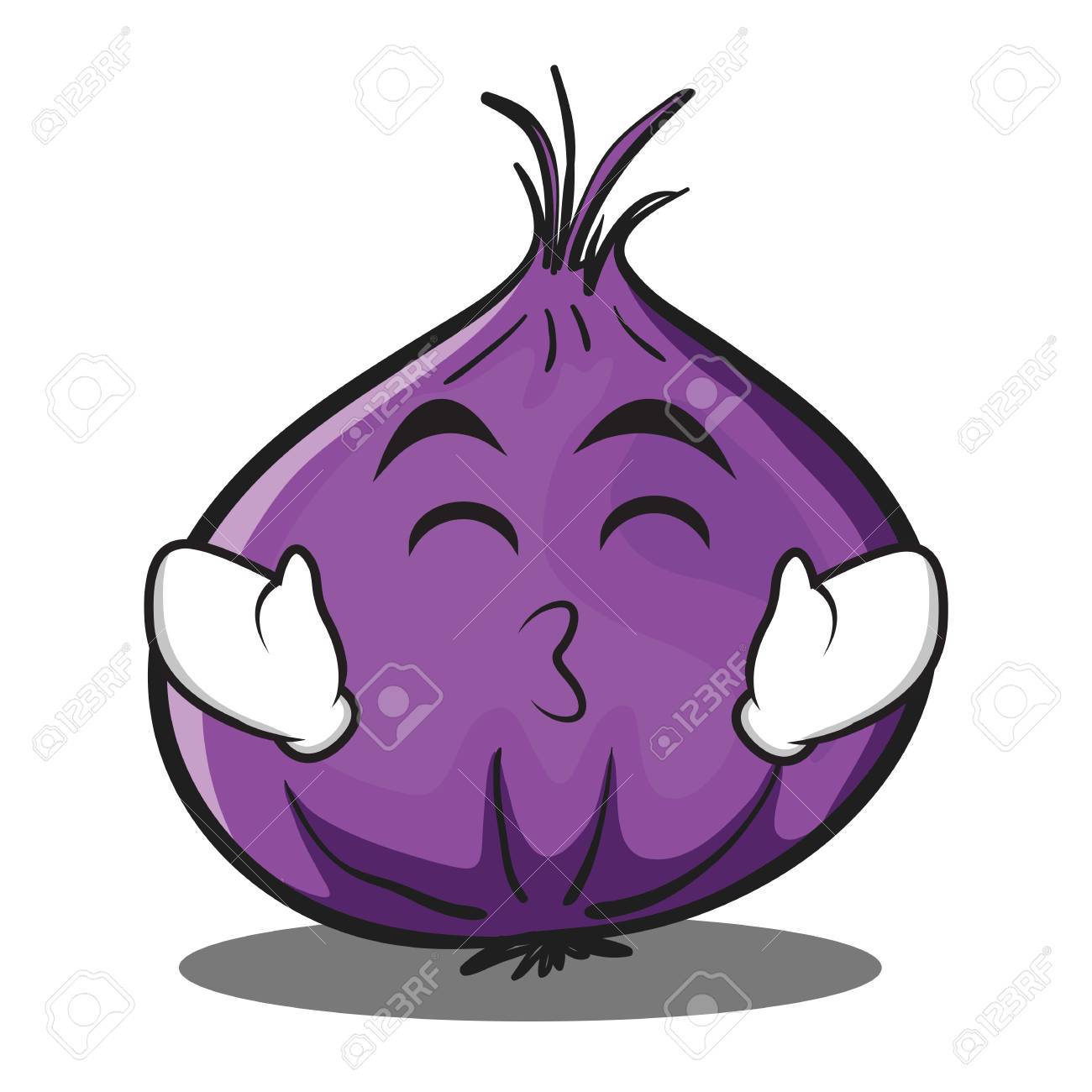 キス笑顔目赤玉ねぎキャラクター漫画ベクトル アート のイラスト素材 ベクタ Image