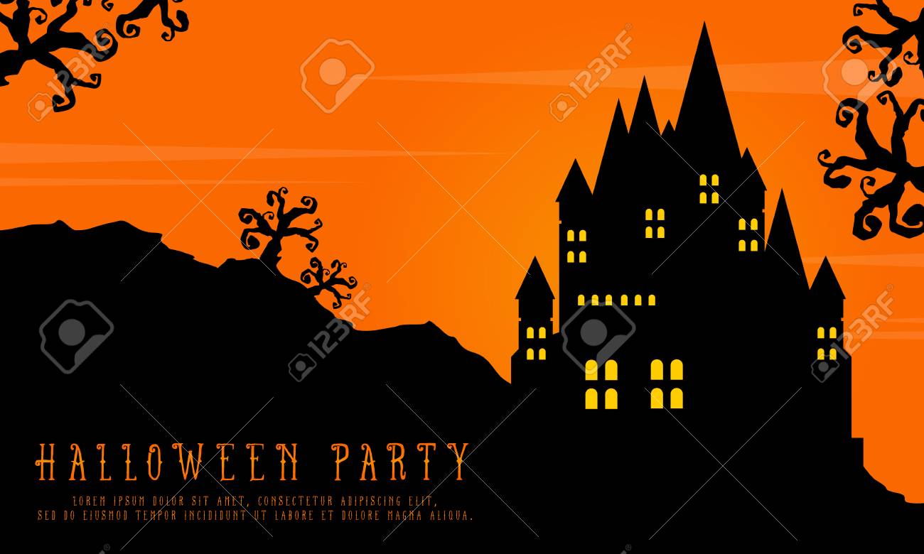 Halloween with scary castle landscape background vector art.