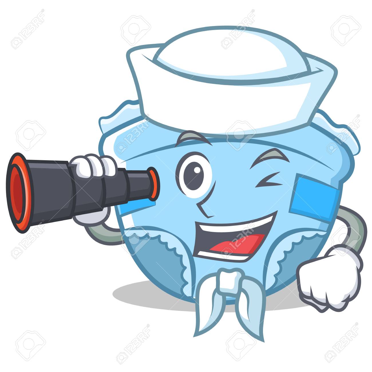 Marinero Con El Bebe Del Caracter Del Delfin De Los Ninos De Los Ojos Ilustraciones Vectoriales Clip Art Vectorizado Libre De Derechos Image