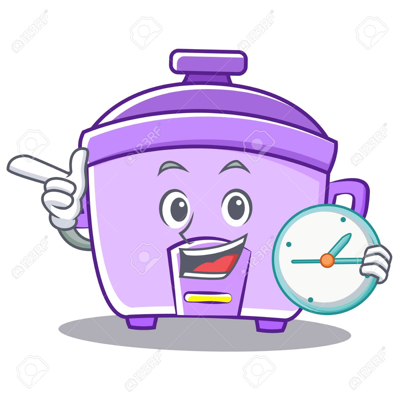 Con El Vector De Dibujos Animados De Caracter Reloj Arroz Cocina
