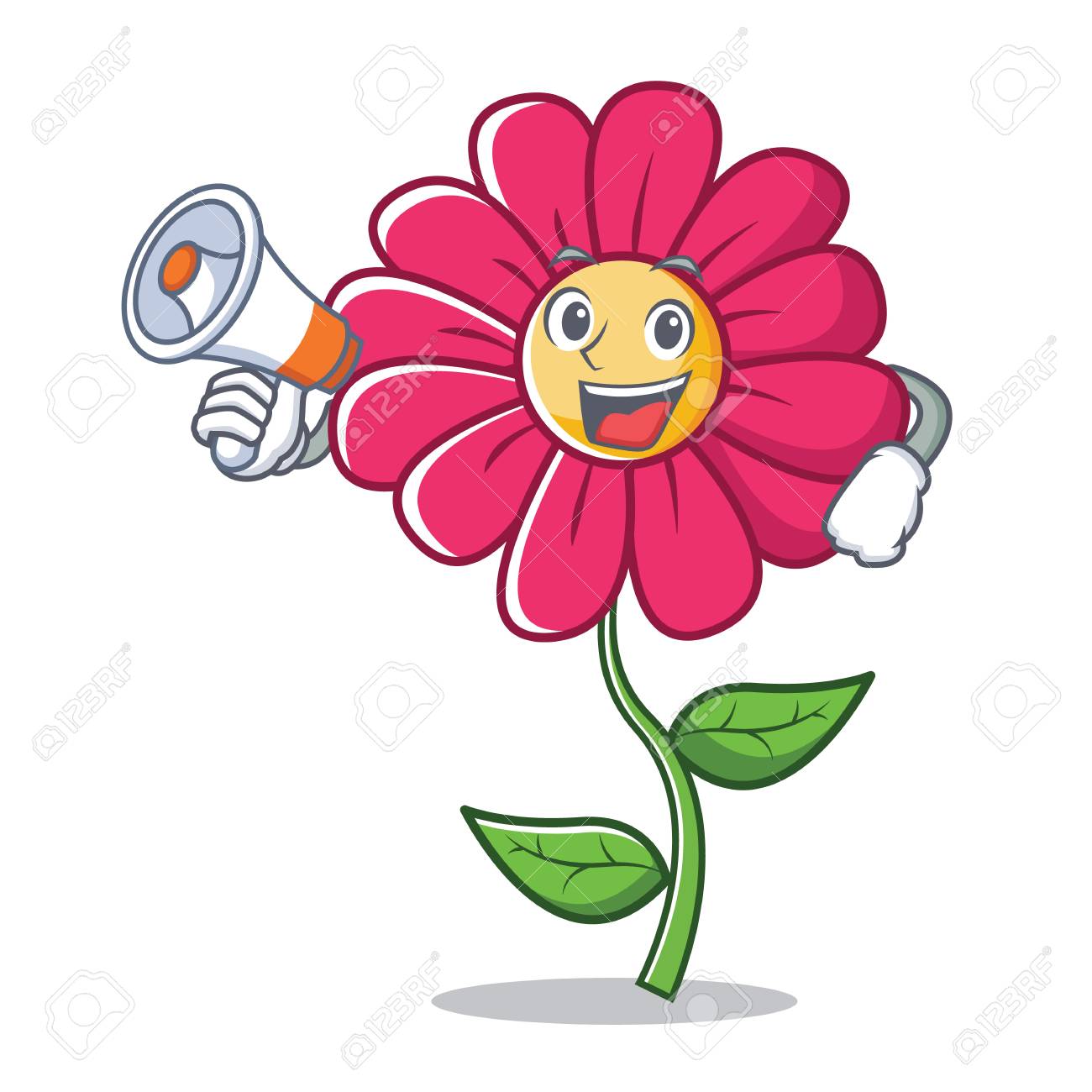 メガホンピンク花キャラクター漫画付きのイラスト素材 ベクタ Image