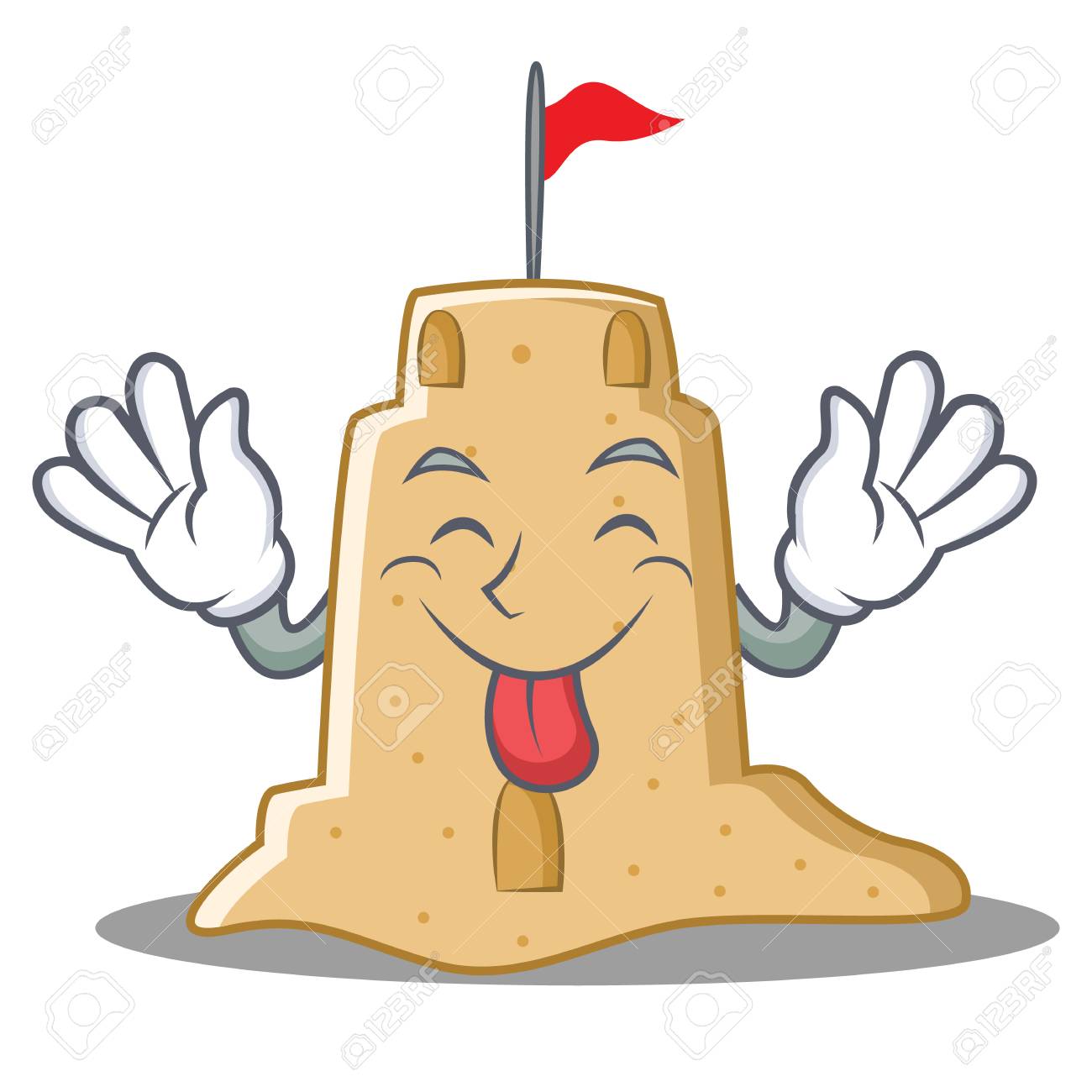 Langue Sur Le Style De Dessin Animé De Personnage De Château De Sable