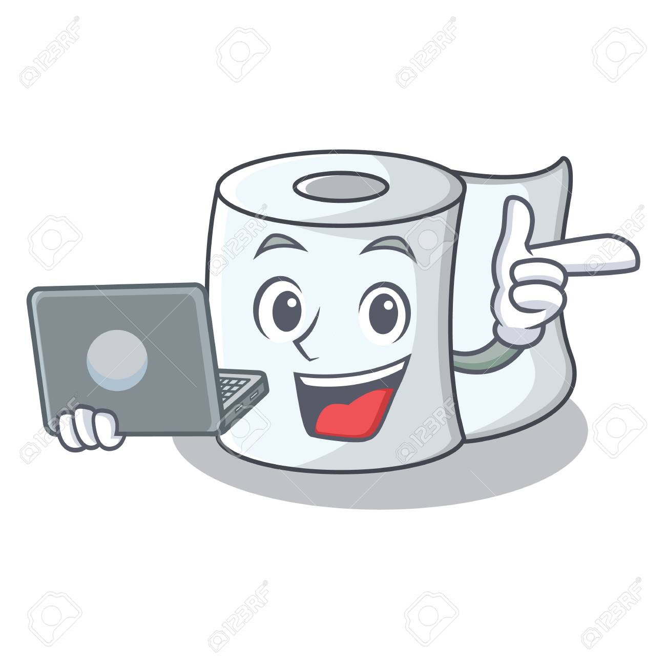 ノートパソコンティッシュキャラクター漫画スタイルベクトルイラスト付きのイラスト素材 ベクタ Image