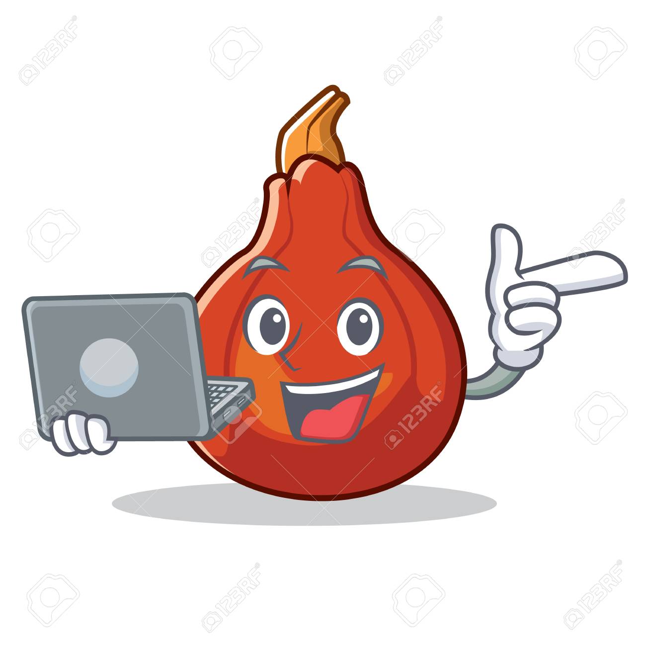 ノートパソコンの赤い栗スカッシュキャラクター漫画ベクトルイラスト付きのイラスト素材 ベクタ Image