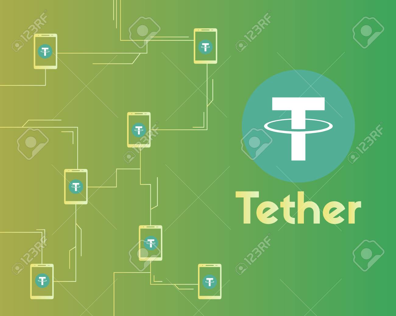 テザー暗号通貨ネットワークコンセプトの背景スタイルのイラスト素材・ベクター Image 96828528