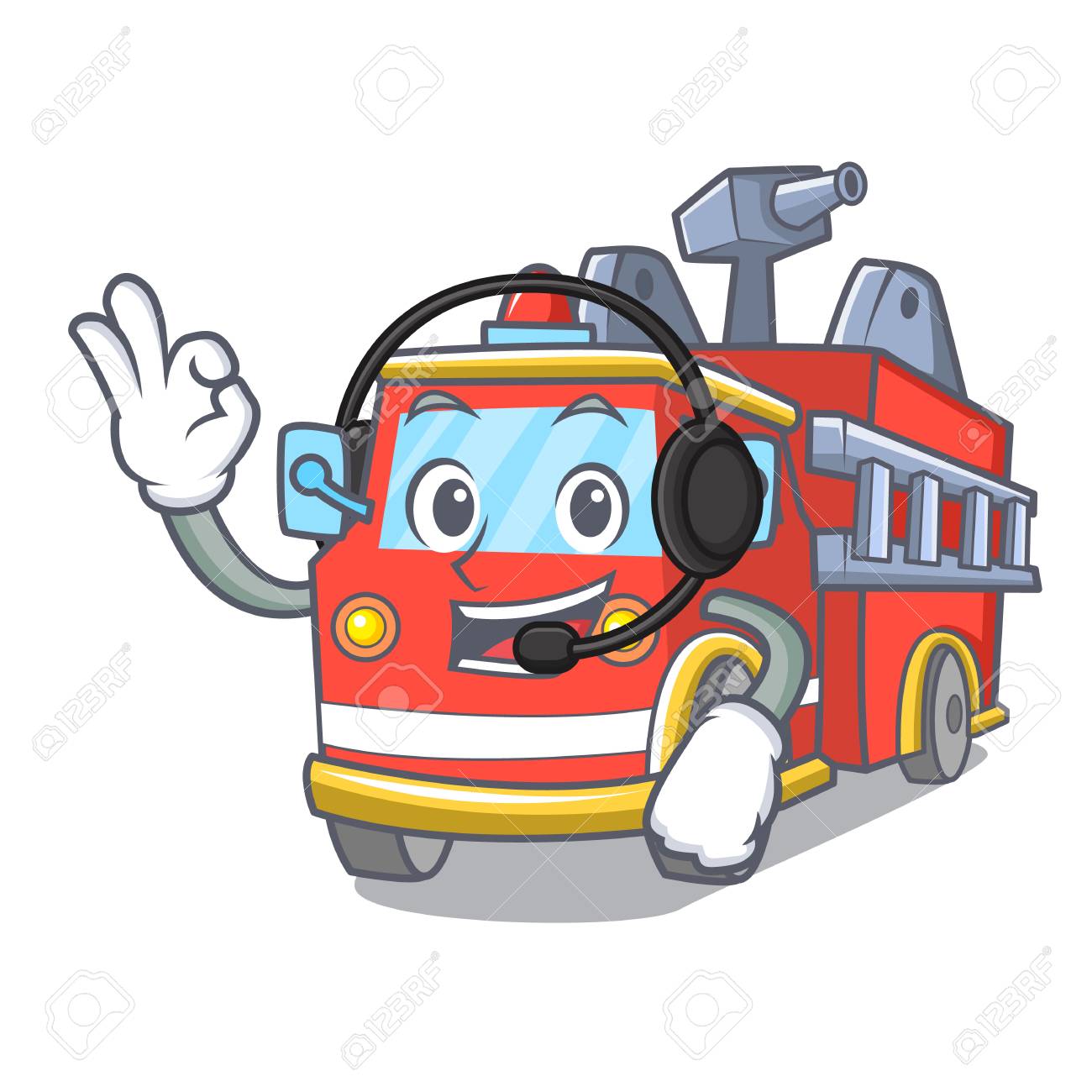 With Headphone Fire Truck Mascot Cartoon Royalty Free Cliparts Vectors And Stock Illustration Image 102248050