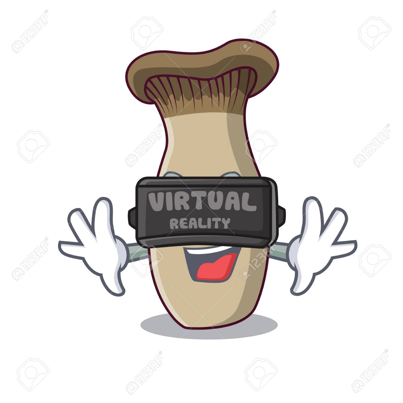 Vector Virtual Reality King Trumpet Mushroom Mascot Cartoon Vector Illustration Vector Virtual Reality King Trumpet Mushroom Mascot Cartoon Vector Illustration
