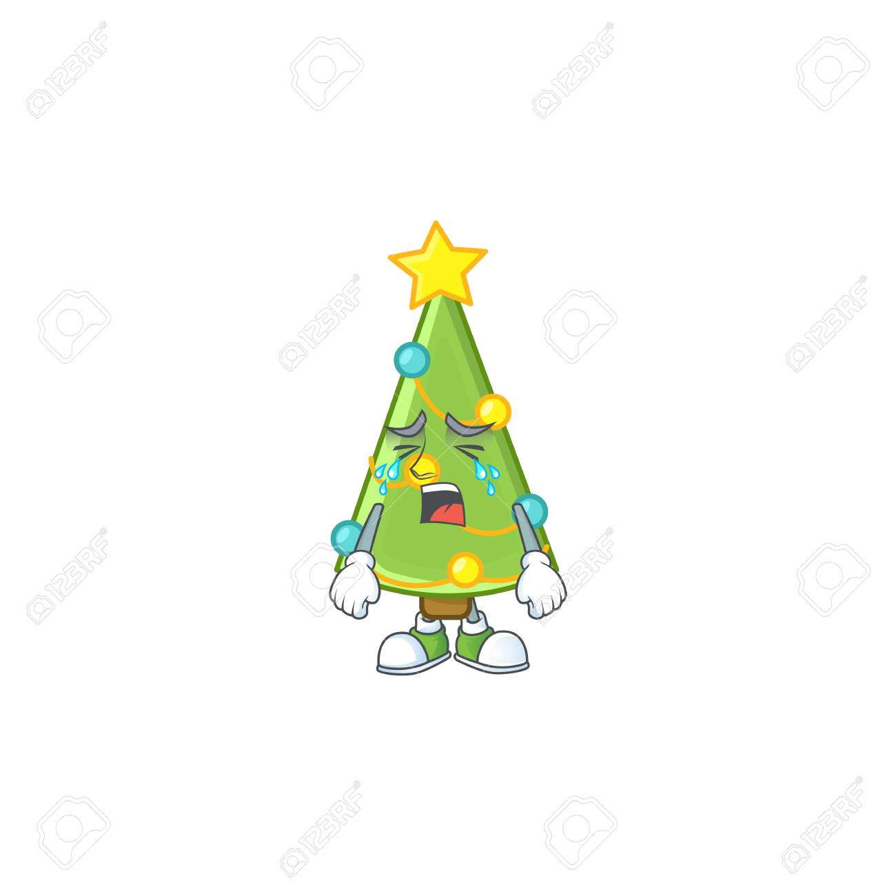 Sad Crying Christmas Tree Decoration Cartoon Character Design Style. Vector  Illustration Royalty Free SVG, Cliparts, Vectors, and Stock Illustration.  Image 134721767.