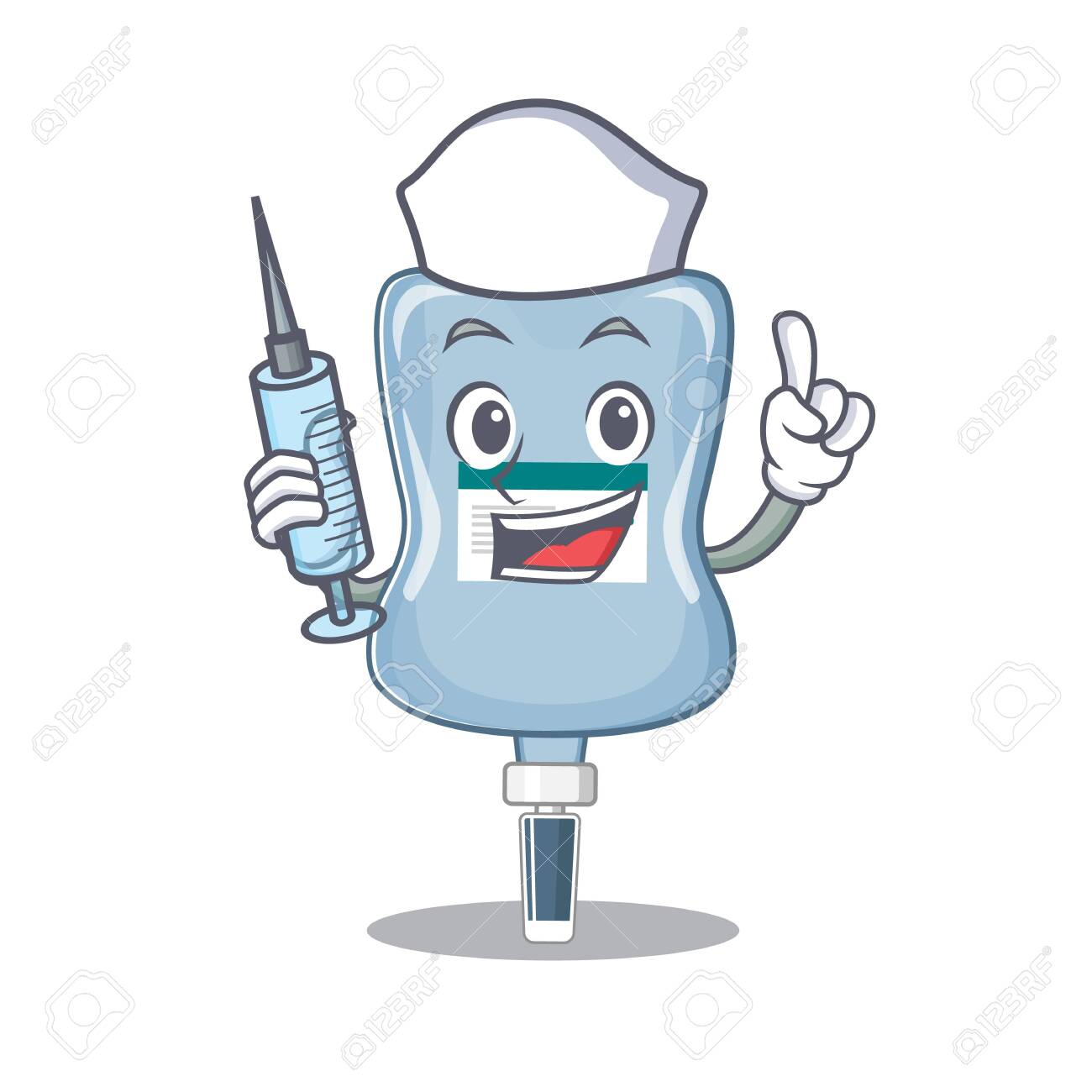Smiley Nurse Saline Bag Cartoon Character With A Syringe. Vector  Illustration Royalty Free SVG, Cliparts, Vectors, and Stock Illustration.  Image 139084015., image size:1300x1300