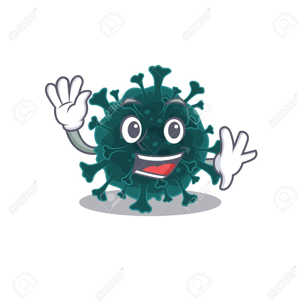 Smiley Coronavirus Covid 19 Cartoon Mascot Design With Waving Royalty Free Cliparts Vectors And Stock Illustration Image
