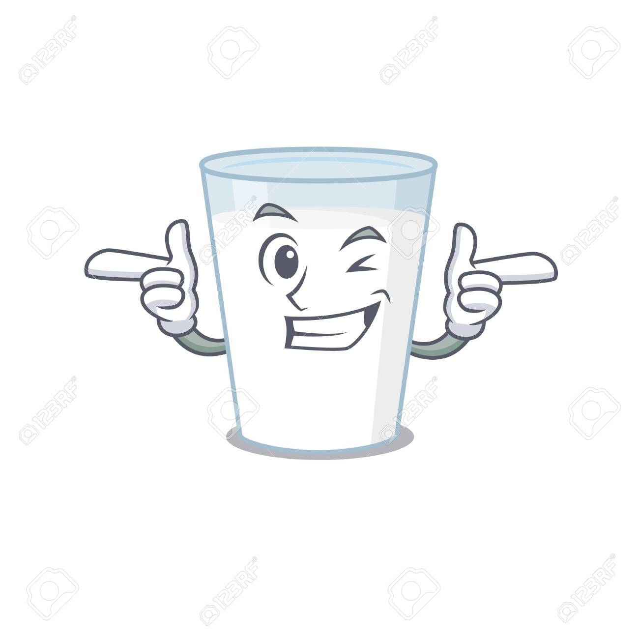 Cartoon Design Of Glass Of Milk Showing Funny Face With Wink Eye 