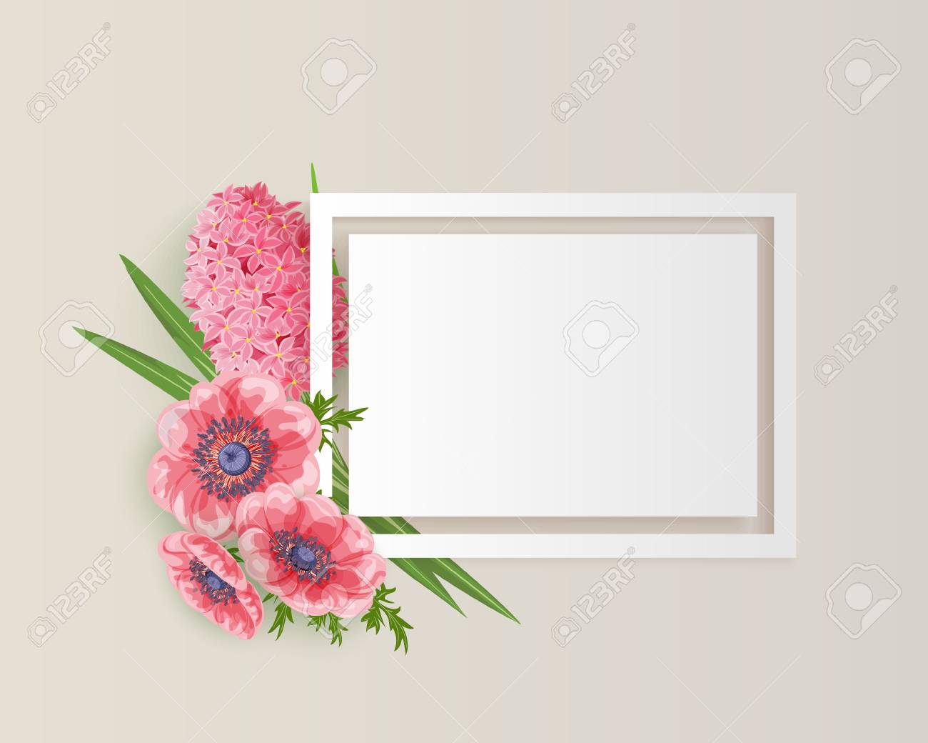 frame with pink rad flowers for congratulations invitations