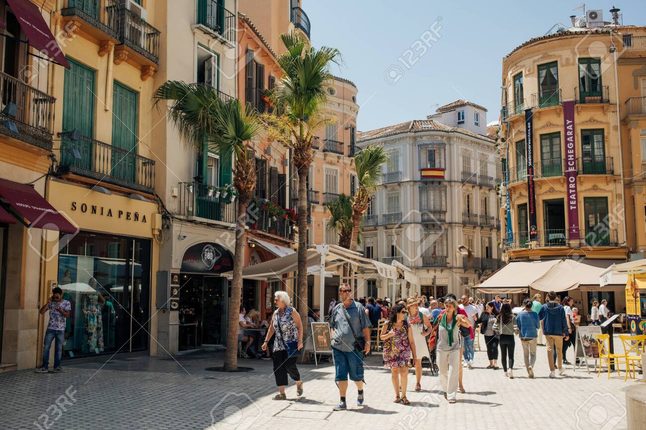 MALAGA, SPAIN - MAY 18, 2018: Plaza Del CarbÃ³n In Malaga Old Town. royalty  free stock-fotók, képek és stock-fotózás. Image 128139874, image size:1300x866