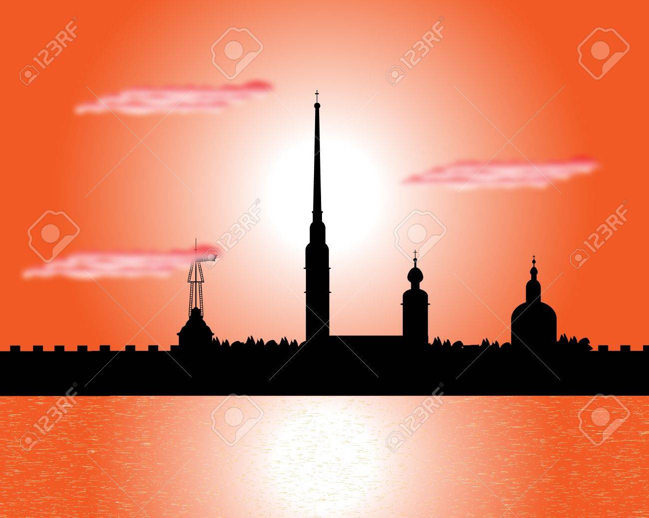 Silhouette De La Cathédrale Pierre Et Paul Au Coucher Du Soleil Saint Pétersbourg