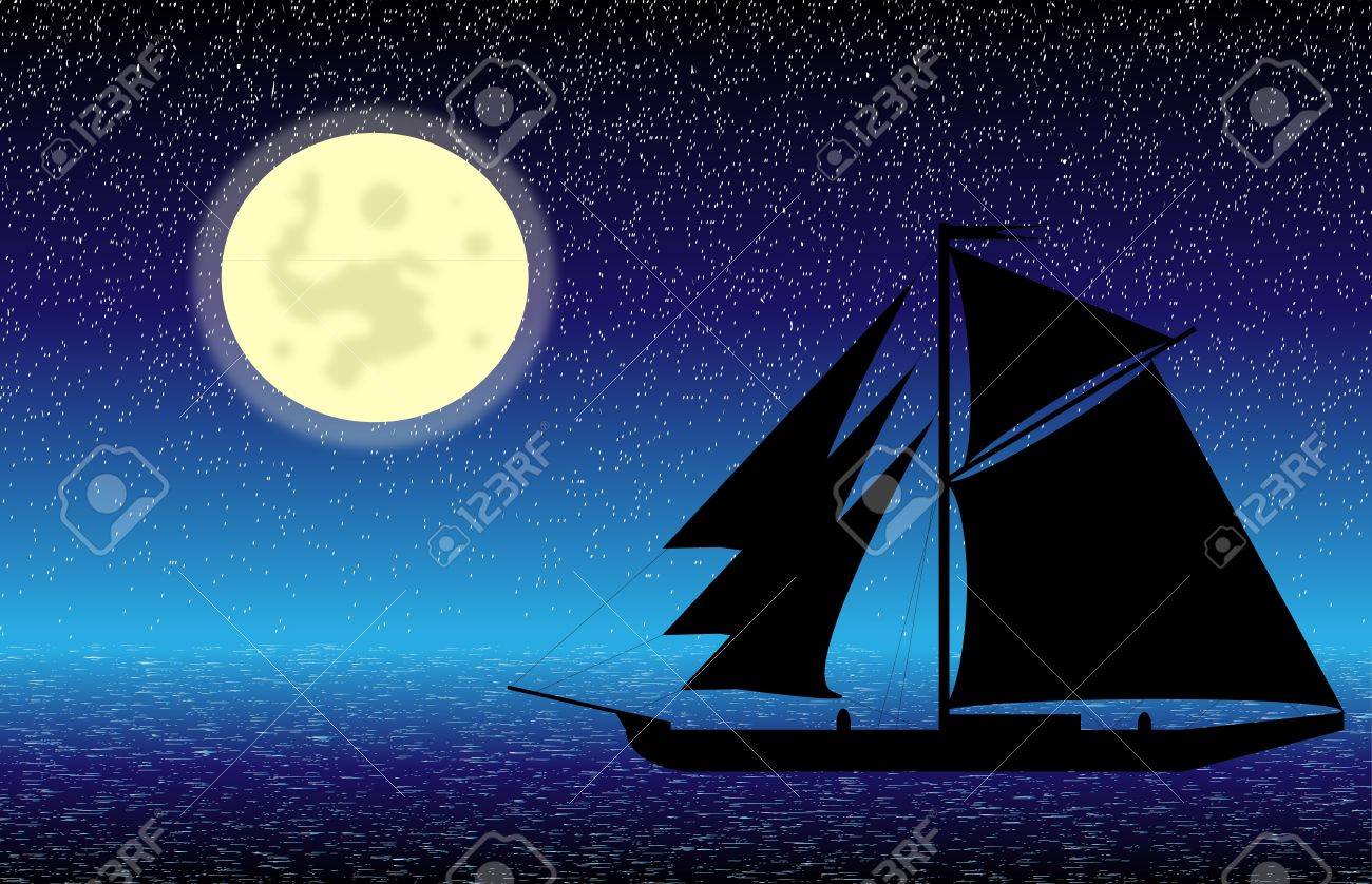 夜の海に船シルエットの黒 ベクトル のイラスト素材 ベクタ Image 夜の海に船シルエットの黒 ベクトル のイラスト素材 ベクタ Image