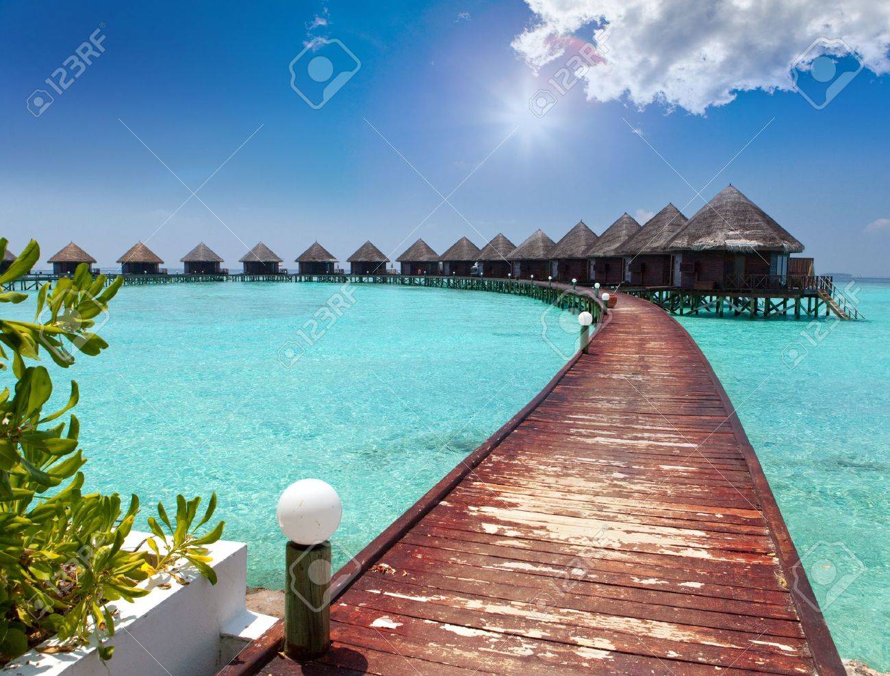 Hauser Auf Pfahle Auf Dem Meer Malediven Lizenzfreie Fotos