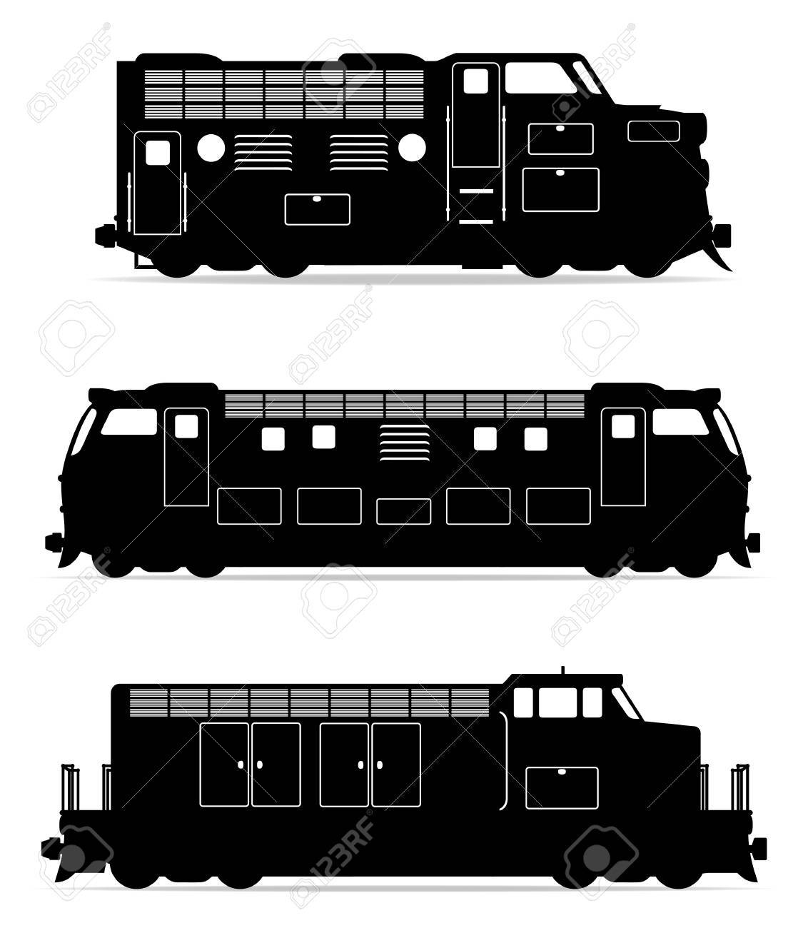 鉄道機関車鉄道黒のアウトライン シルエット ベクトル イラスト白い背景で隔離のアイコンを設定します の写真素材 画像素材 Image