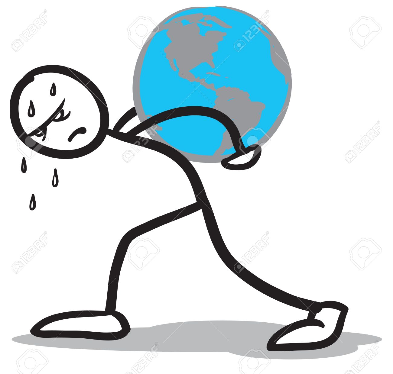 a stickman hardly carrying the earth on his back royalty free