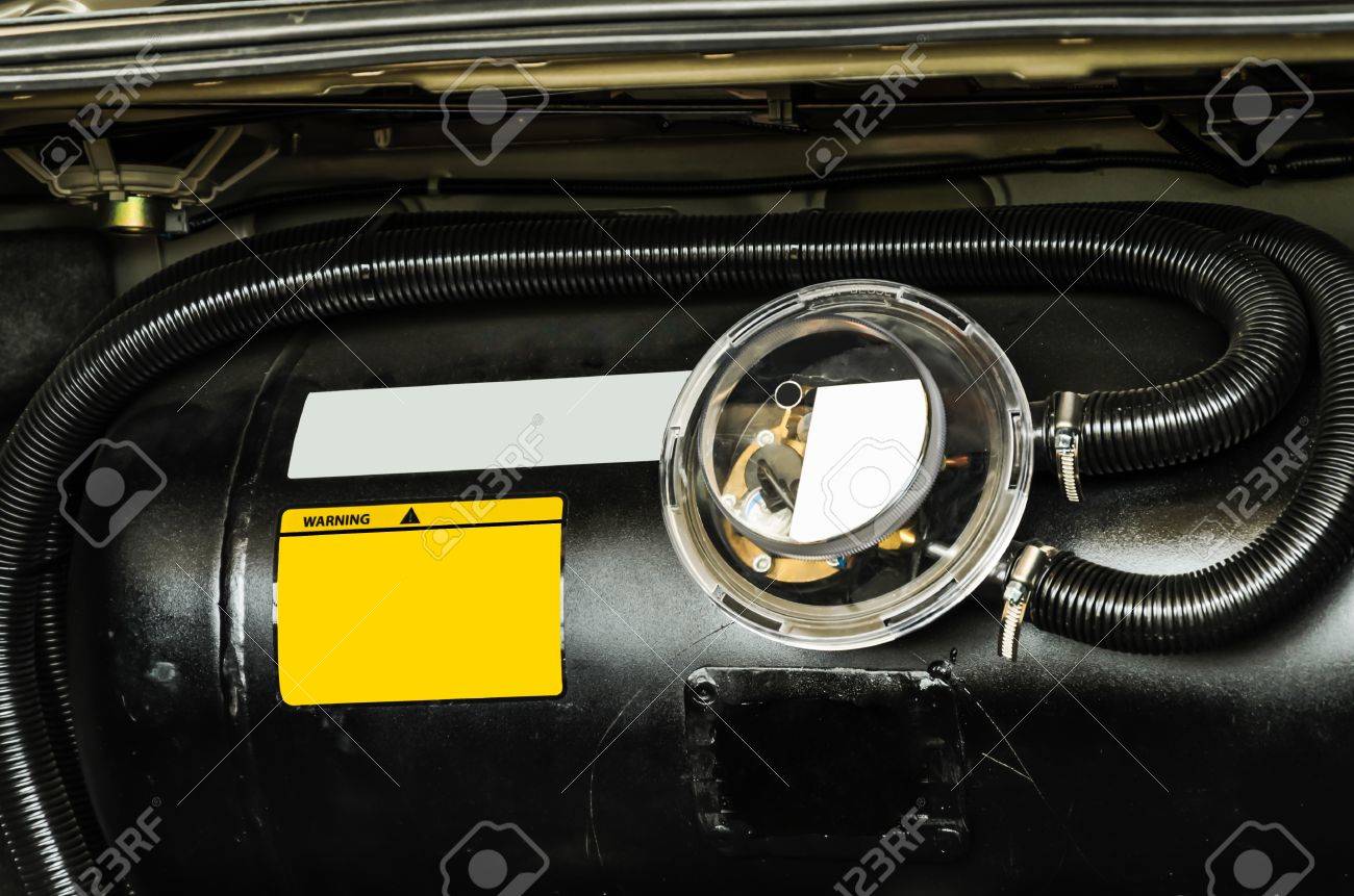 black car liquefied petroleum gas lpg tank with meter close stock