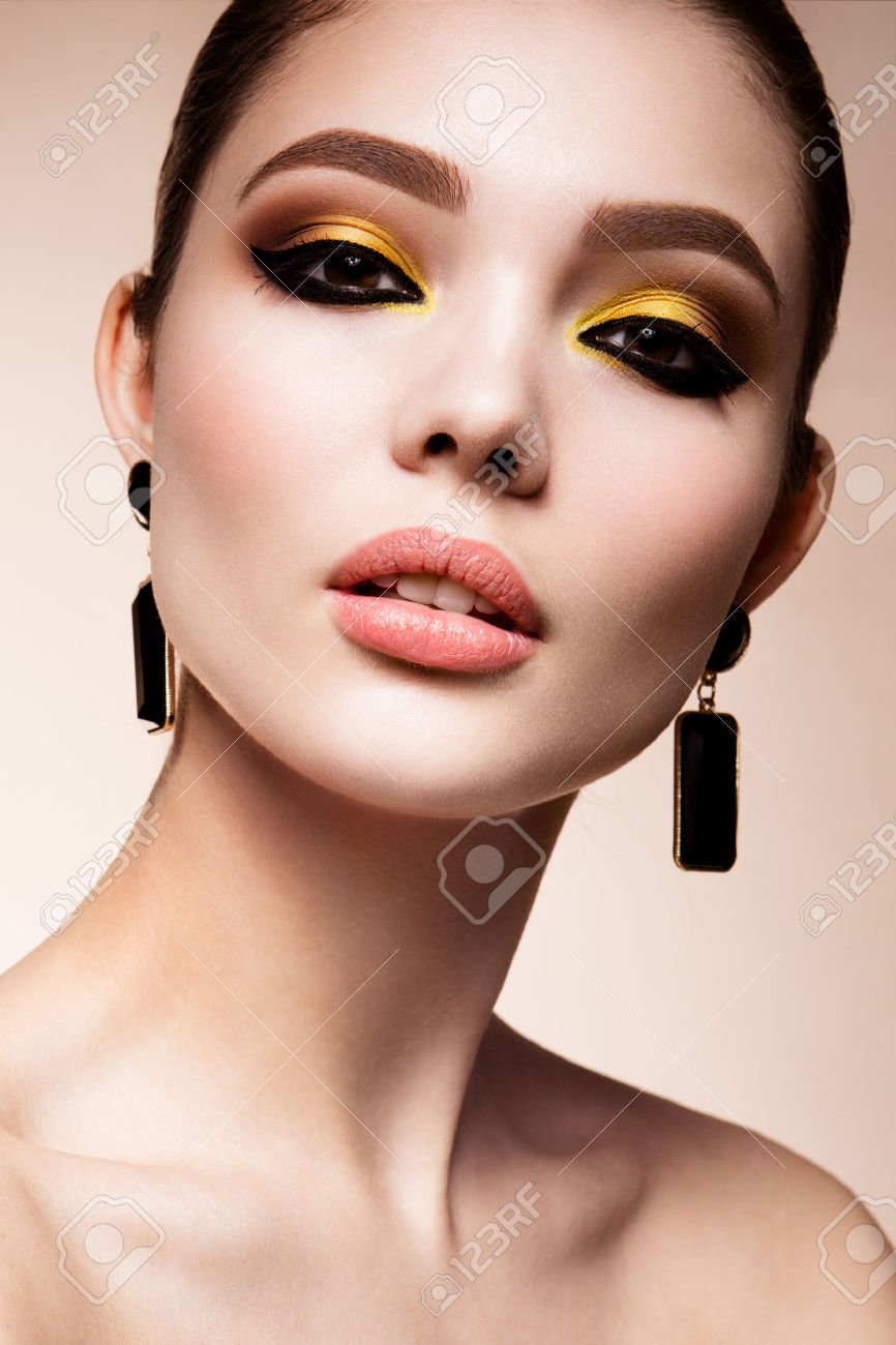 Glamour Portrait Of Beautiful Girl Model With Makeup Fashion Stock Photo Picture And Royalty Free Image Image 55263297