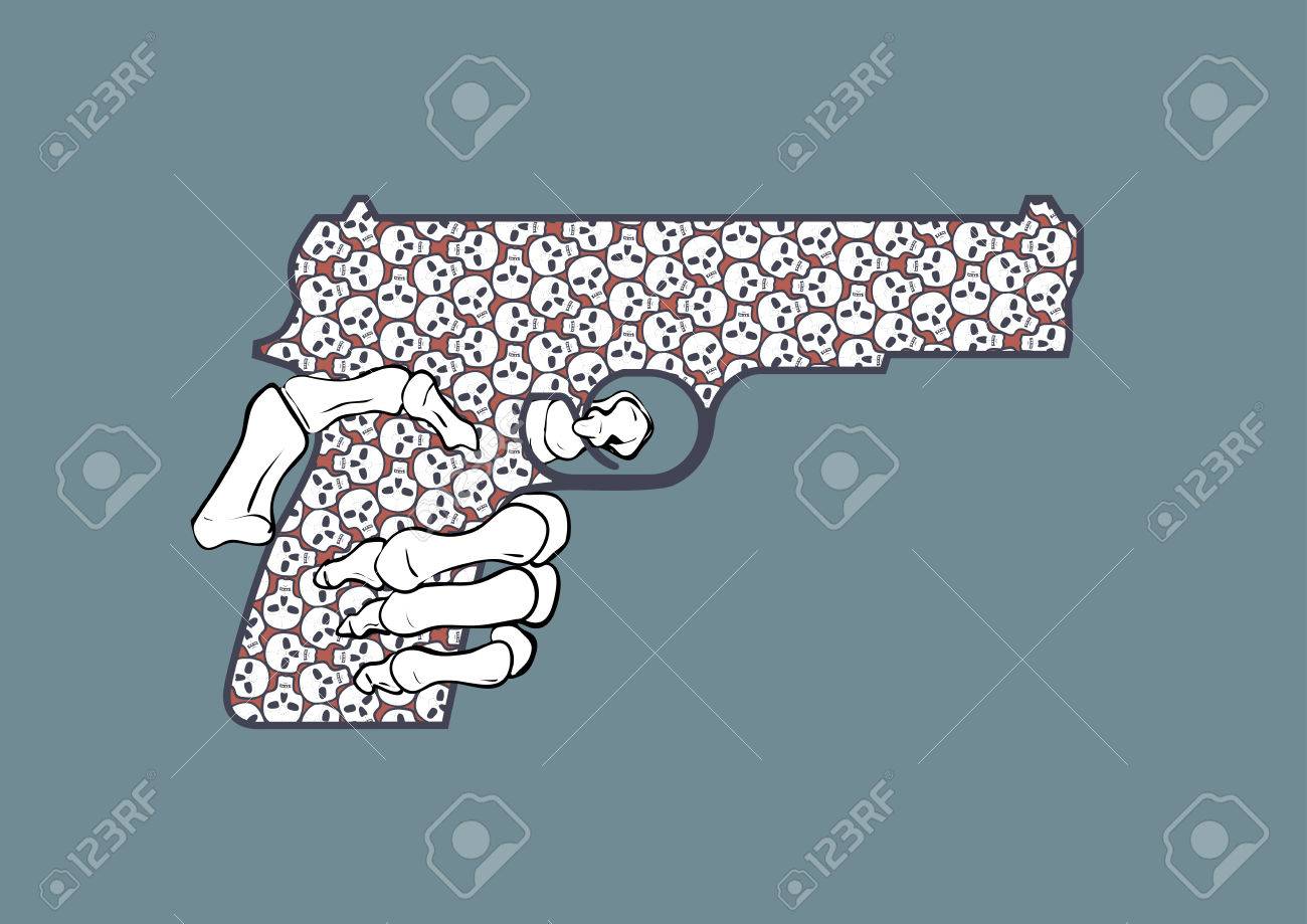 スケルトン手概念ベクトル イラスト 頭蓋骨と模様銃戦争銃 のイラスト素材 ベクタ Image