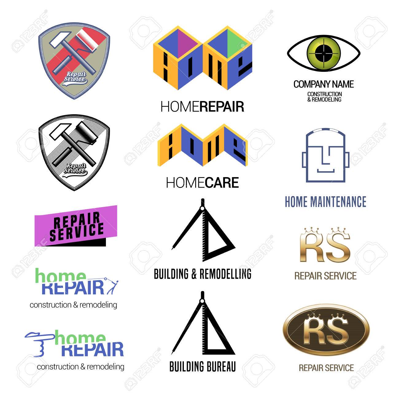 修理サービスや建設ベクトルのロゴのセットです 家の修理の概念エンブレム のイラスト素材 ベクタ Image