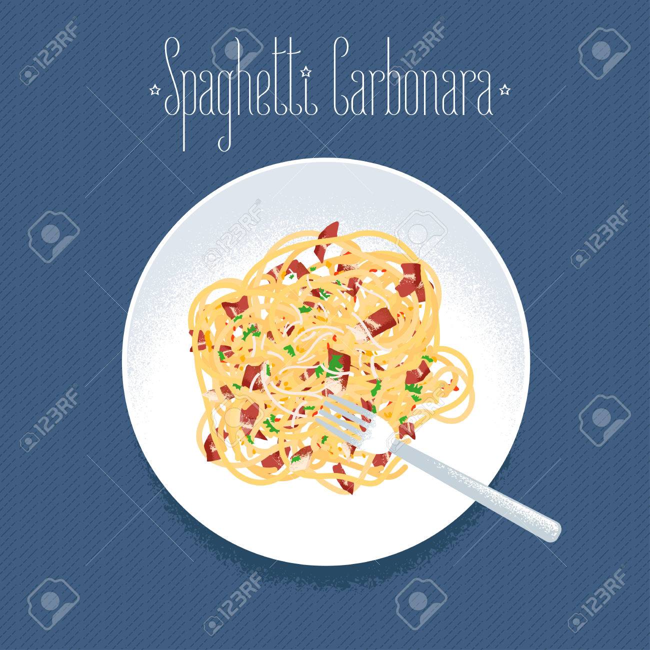 Spaghetti Alla Carbonara Italien Vecteur De Pates Element De