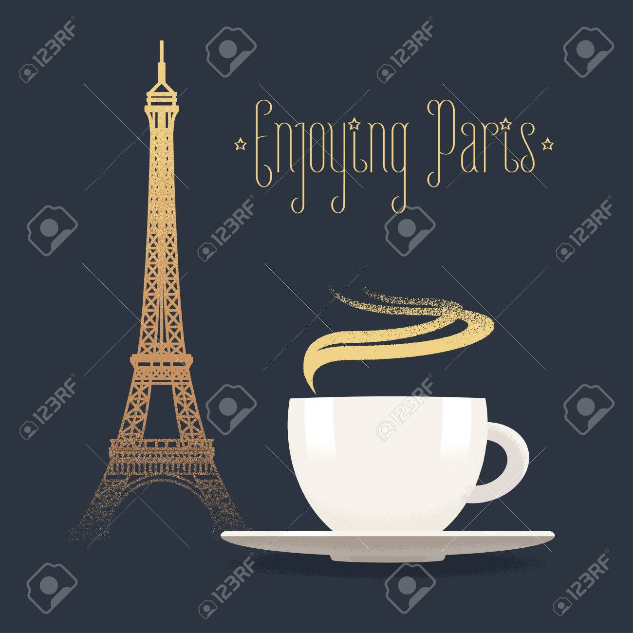 Vettoriale Francese Torre Eiffel E Caffe Con Illustrazione Vettoriale Di Vapore Visita Francia Parigi Concetto Di Elemento Di Design Con Il Simbolo Architettura Francese Image