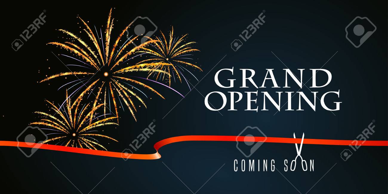 grand opening vector illustration background with firework and fireworks flyer