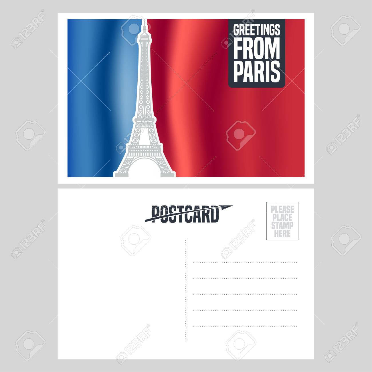 france paris vector postcard design with eiffel tower and french