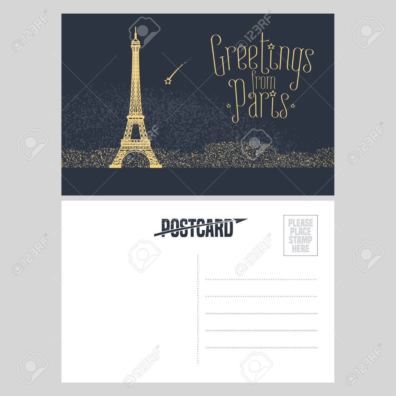 france paris vector postcard design with eiffel tower and lights