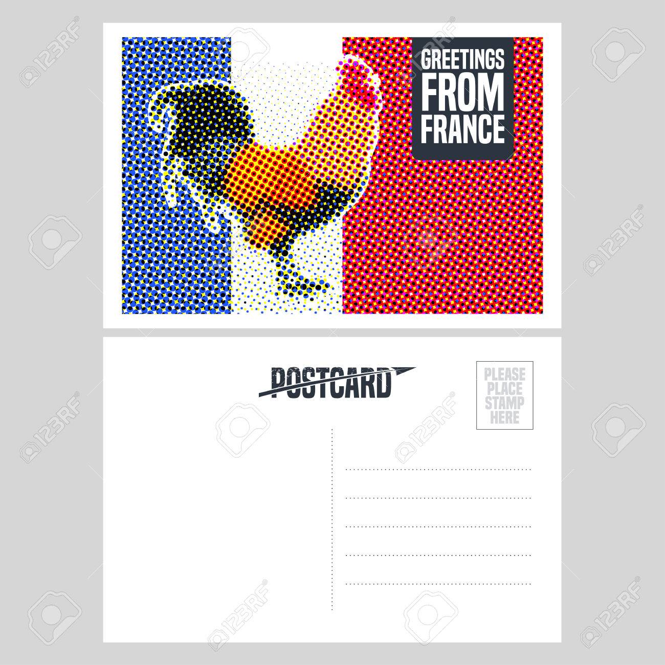 france vector postcard design with french symbol rooster template