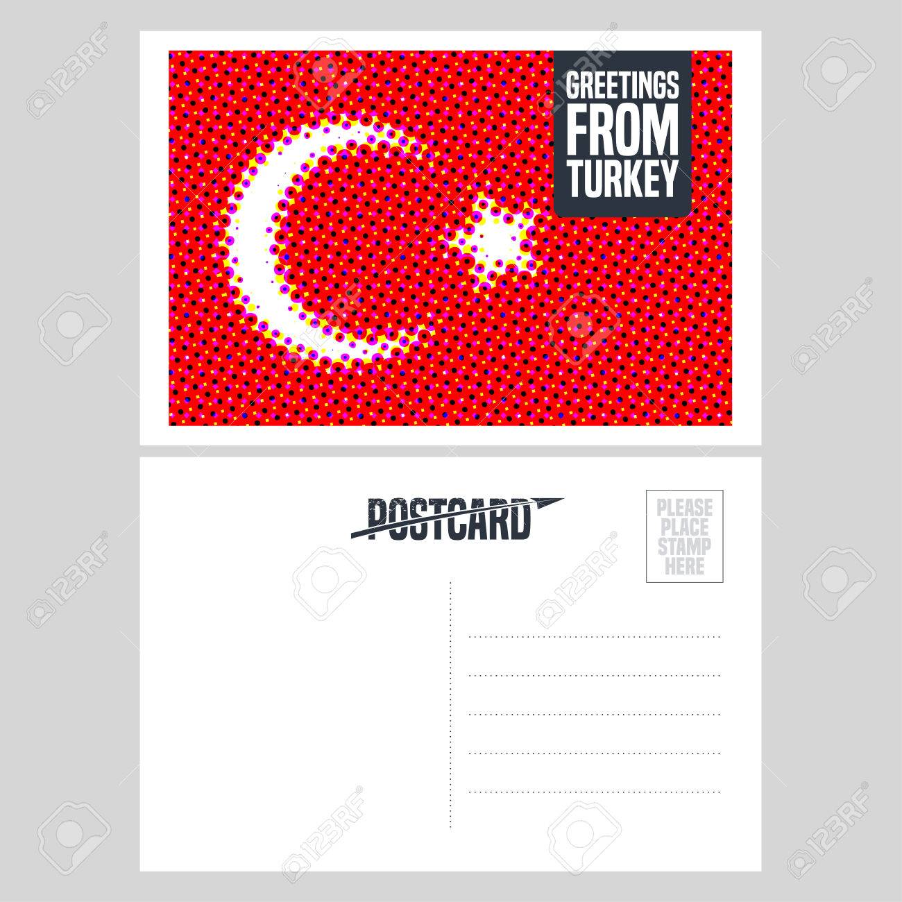 turkey istanbul vector postcard design with turkish flag template