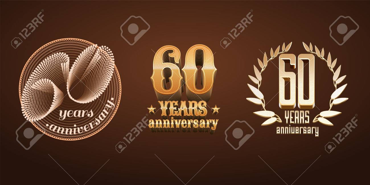 60 Ans D'anniversaire Ensemble De Vecteur, Icône, Nombre. 60E Anniversaire  De Naissance, De Mariage Ou L'obtention Du Diplôme Anniversaire, Des  Éléments De Conception Jubilé De Décoration, Signe, Emblème, Symbole,  Insigne En Or