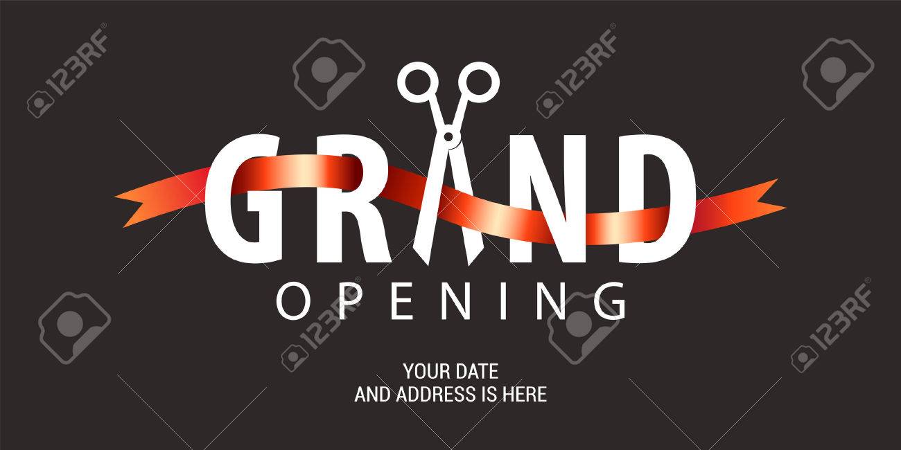 grand opening vector background scissors and red ribbon nonstandard