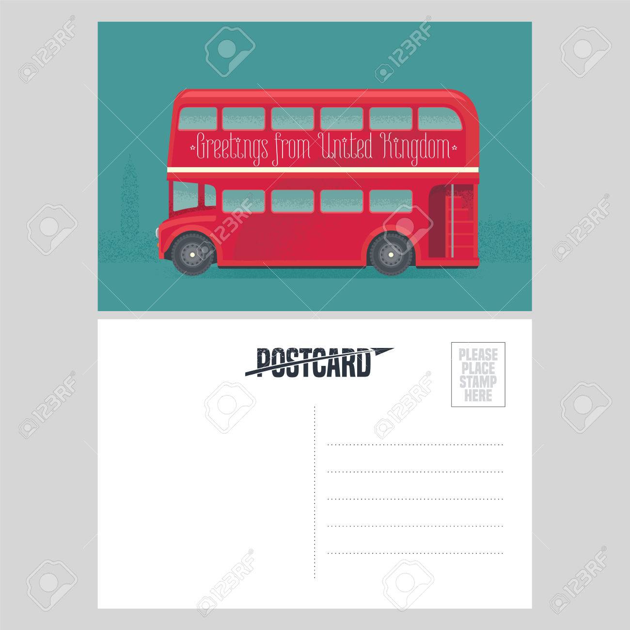postcard template with greetings from united kingdom uk with
