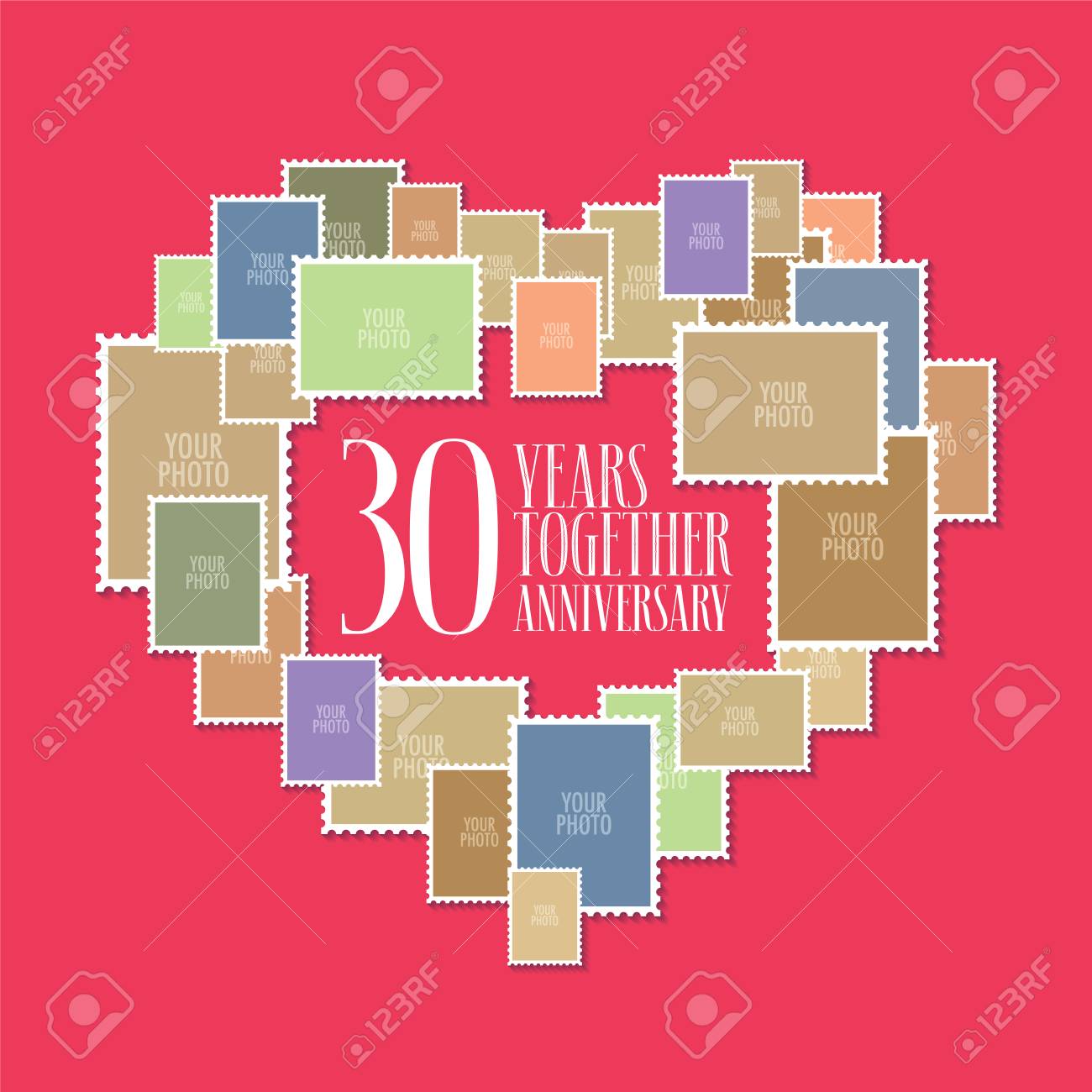 30 Ans D Icone De Vecteur Mariage Ou Mariage Illustration Element De Design De Modele Avec Des Cadres Photo Et Forme De Coeur Pour La Celebration Du 30e Anniversaire De Mariage Clip Art