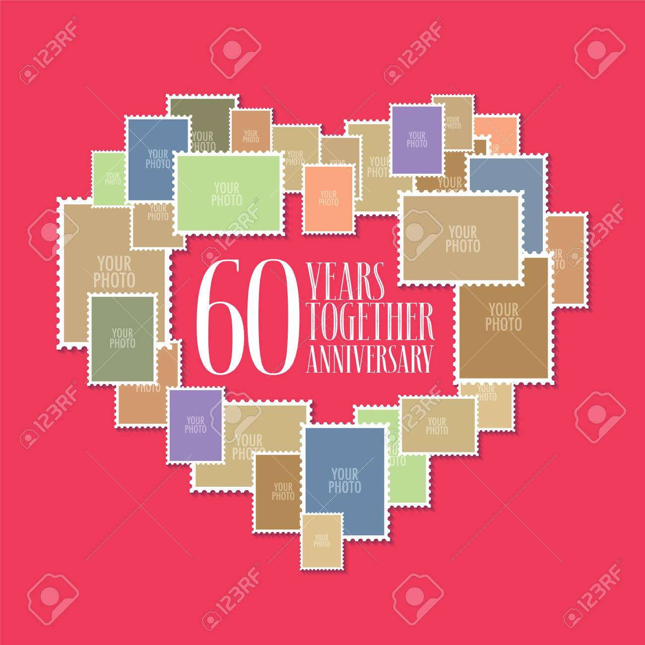 60 Años De Icono Del Vector De La Boda O Del Matrimonio Ilustración Elemento De Diseño De Plantilla Con Marcos De Fotos Y Forma De Corazón Para La Celebración Del 60 Aniversario