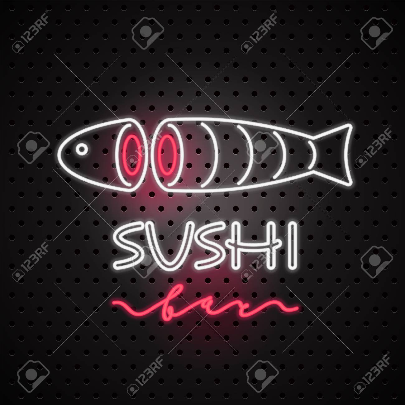 vector icon design element for sushi with neon sign template