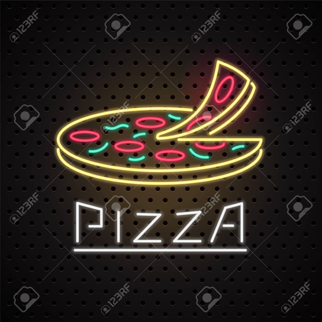vector icon design element for pizza with neon sign template