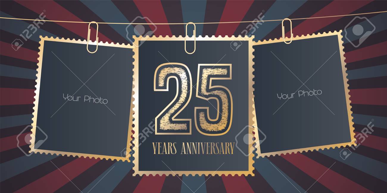 Embleme De Vecteur Anniversaire 25 Ans Logo Element De Conception De Modele Carte De Voeux Avec Collage De Cadres Photo Vides Sur Fond De Fete Pour Le 25e Anniversaire Clip Art Libres