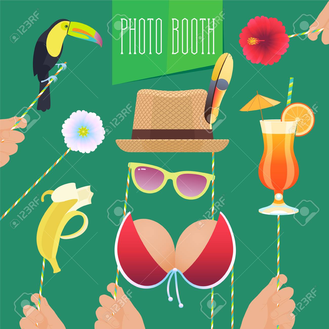 Picture booth printable props range for tropical occasion vector.. image about Printable Photo Props called Picture booth printable props variety for tropical bash vector..